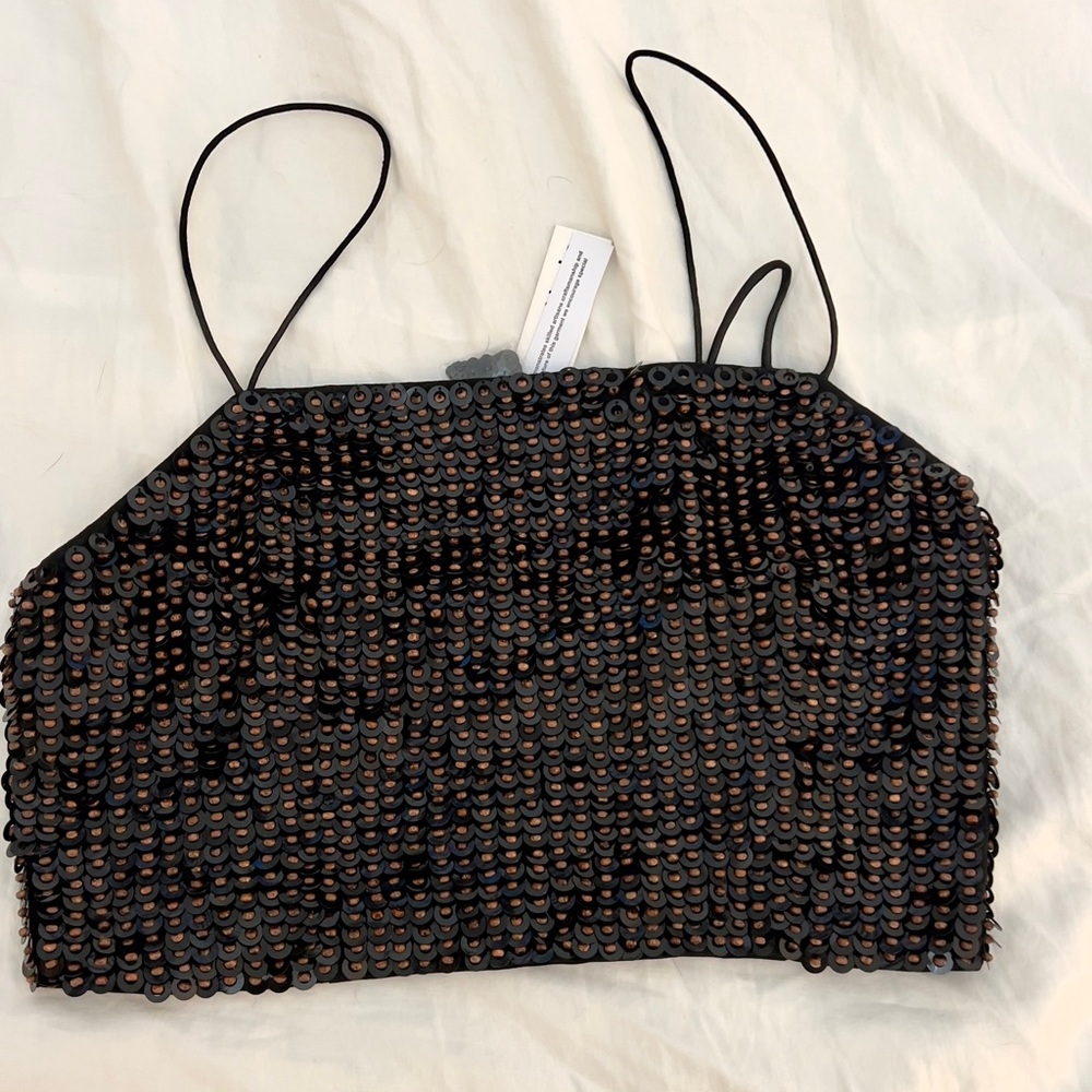 Alice + Olivia Black Sequin Crop Top